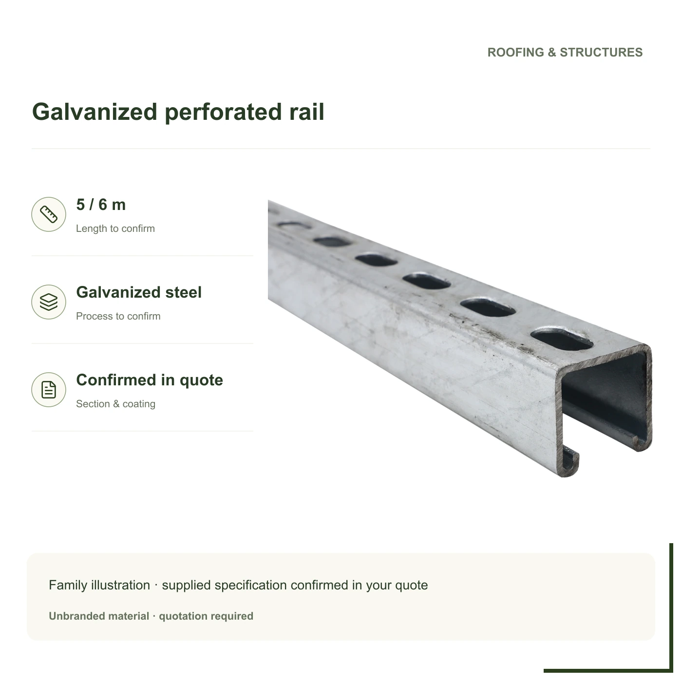 Galvanized perforated steel rail