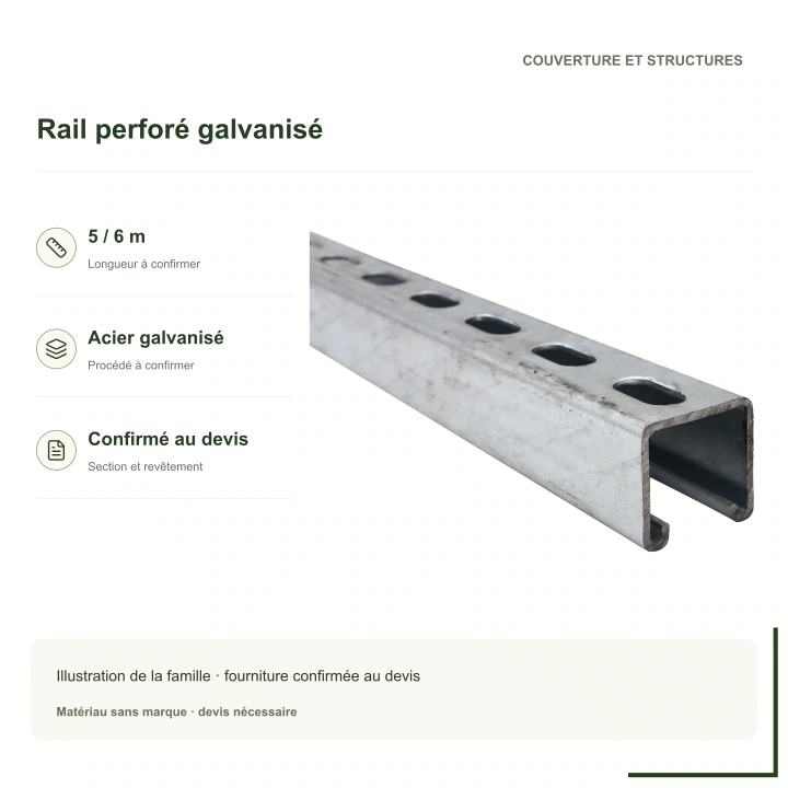 Rail perforé en acier galvanisé