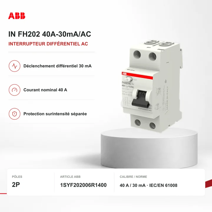 Interrupteur différentiel ABB IN FH202 40 A / 30 mA type AC