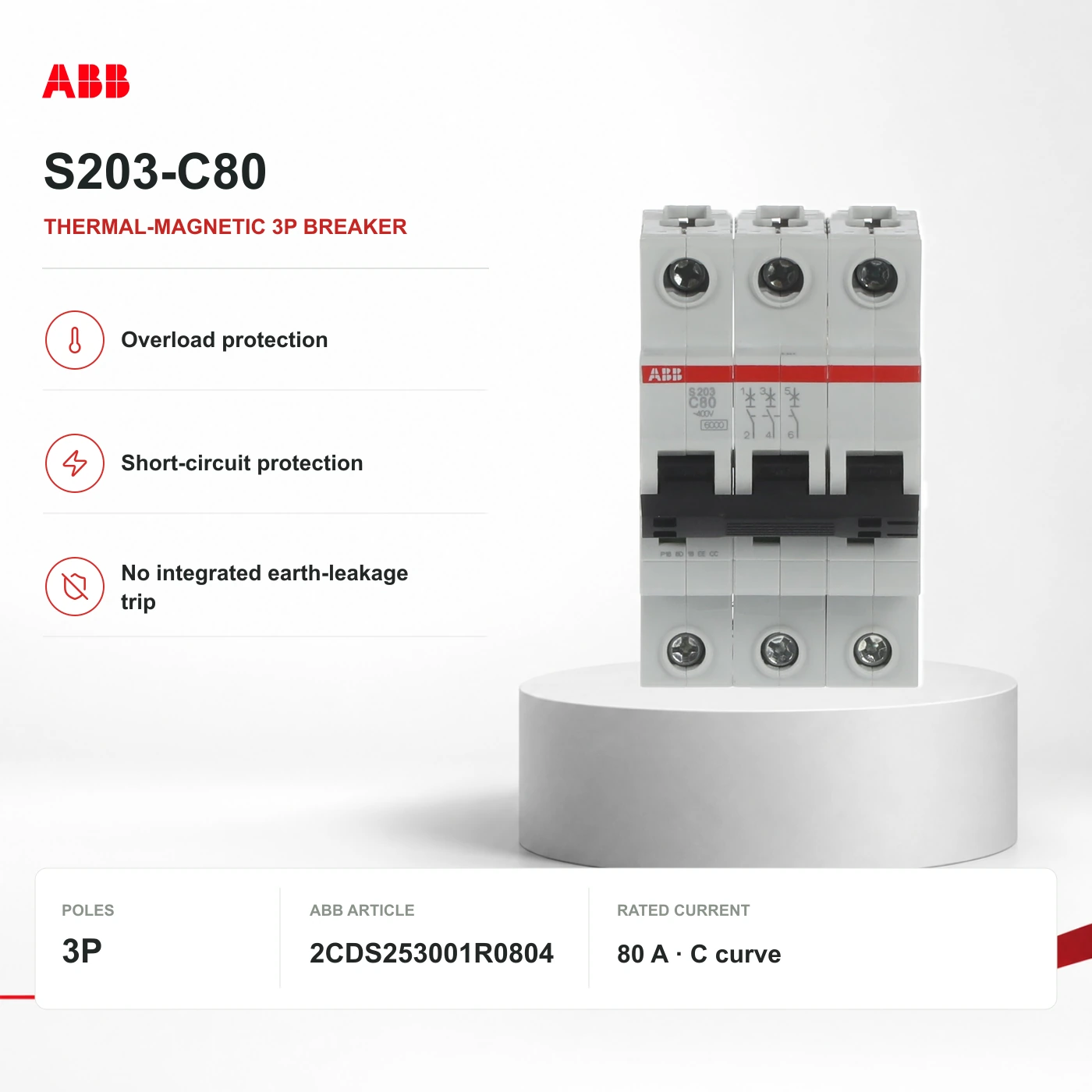 S203-C80: genuine ABB family artwork; visible markings may show another current rating. Use the exact reference and technical table, not the photo label.