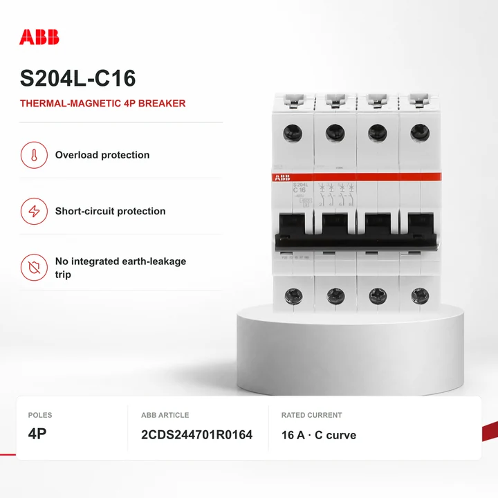 ABB S204L-C16 · thermal-magnetic 4P breaker