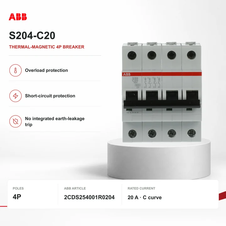 ABB S204-C20 · thermal-magnetic 4P breaker