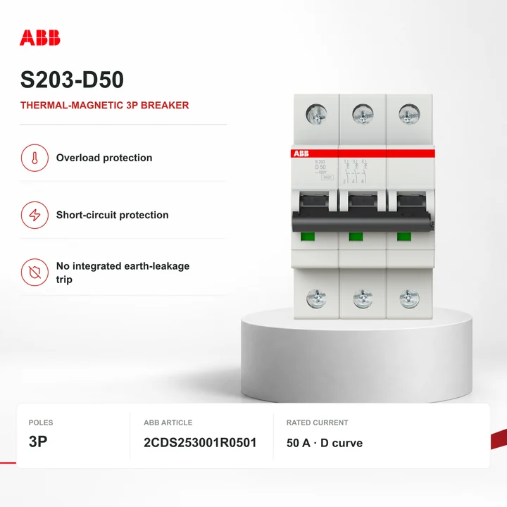 ABB S203-D50 · thermal-magnetic 3P breaker