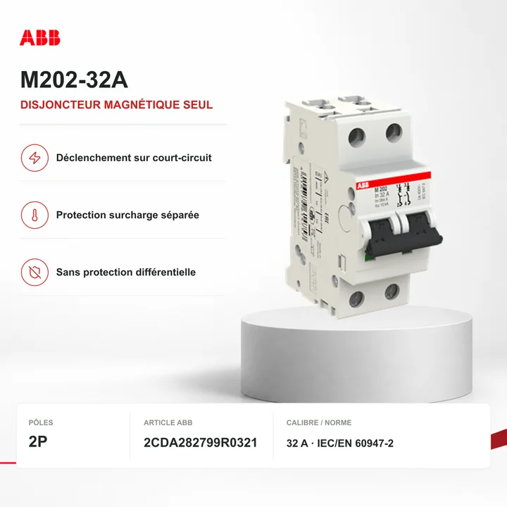 Disjoncteur ABB M202-32A 2P magnétique seul