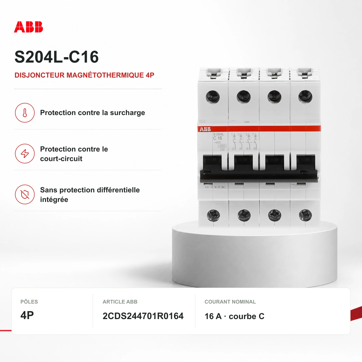 S204L-C16 : vue matérielle officielle ABB. Les marquages du fabricant sont conservés sans modification.