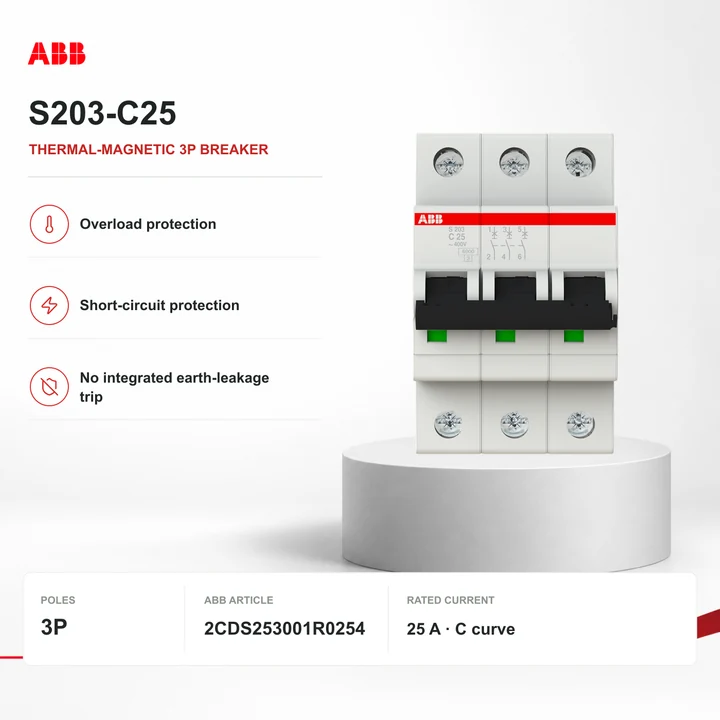 ABB S203-C25 · thermal-magnetic 3P breaker