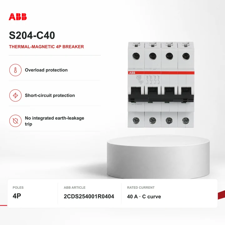 ABB S204-C40 · thermal-magnetic 4P breaker