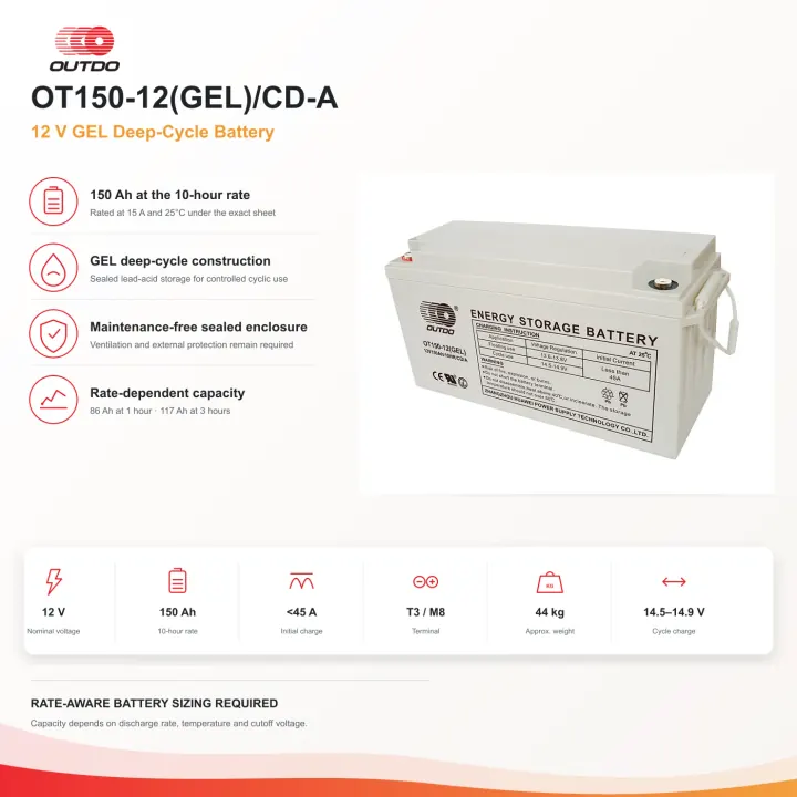 OUTDO OT150 12 V 150 Ah GEL Deep-Cycle Battery