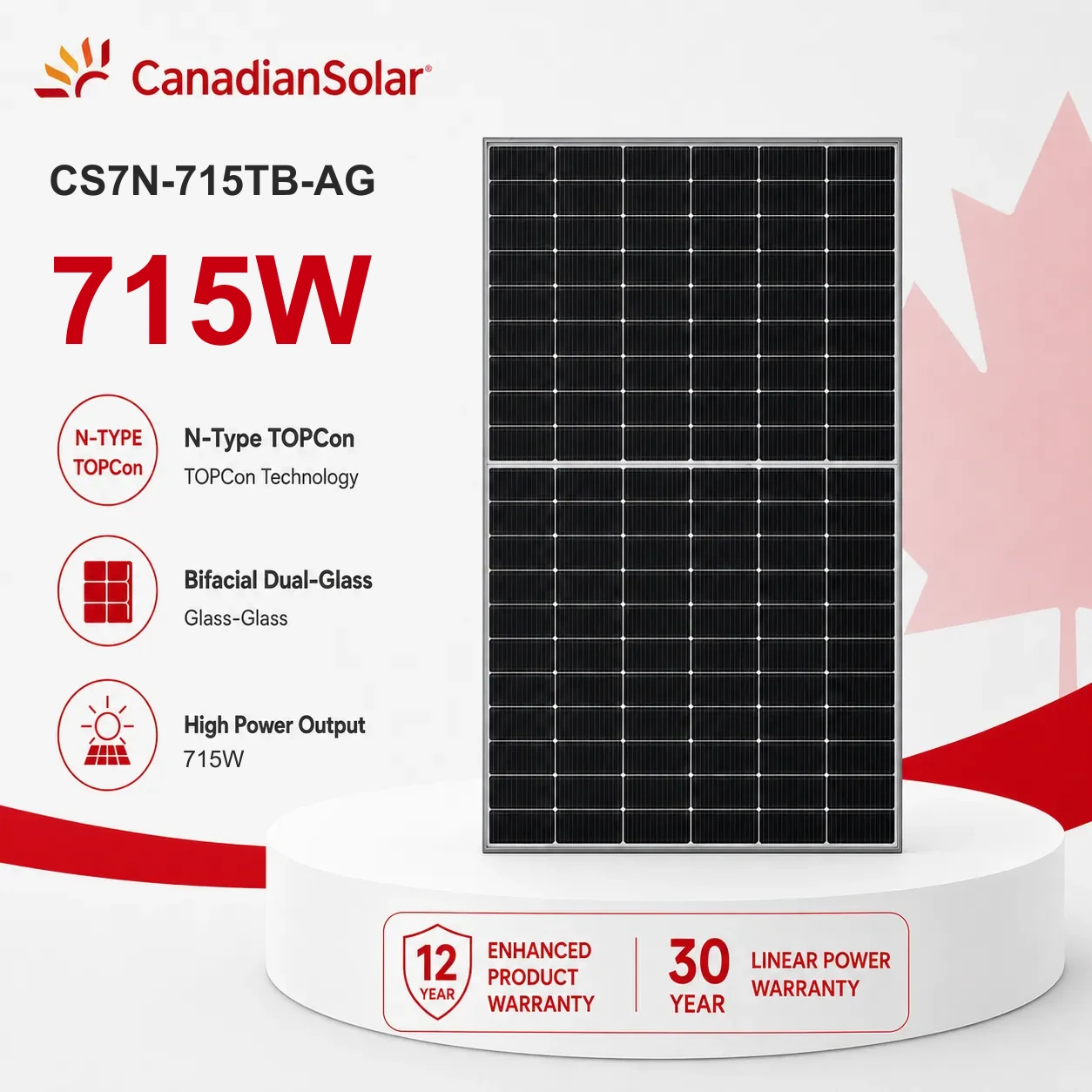 Front presentation of the Canadian Solar CS7N-715TB-AG bifacial module