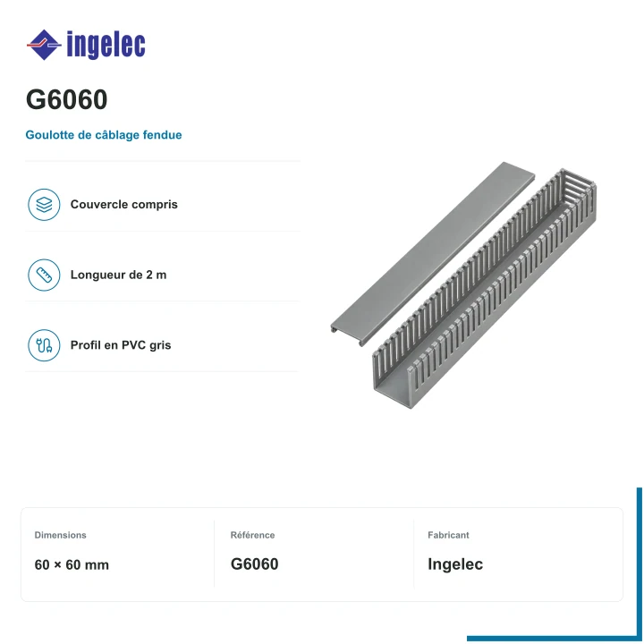 Goulotte de câblage fendue Ingelec avec couvercle · 60 × 60 mm