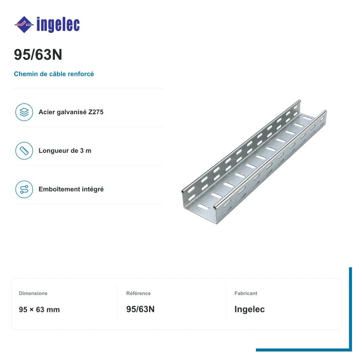 Chemin de câble galvanisé renforcé Ingelec · 95 × 63 mm