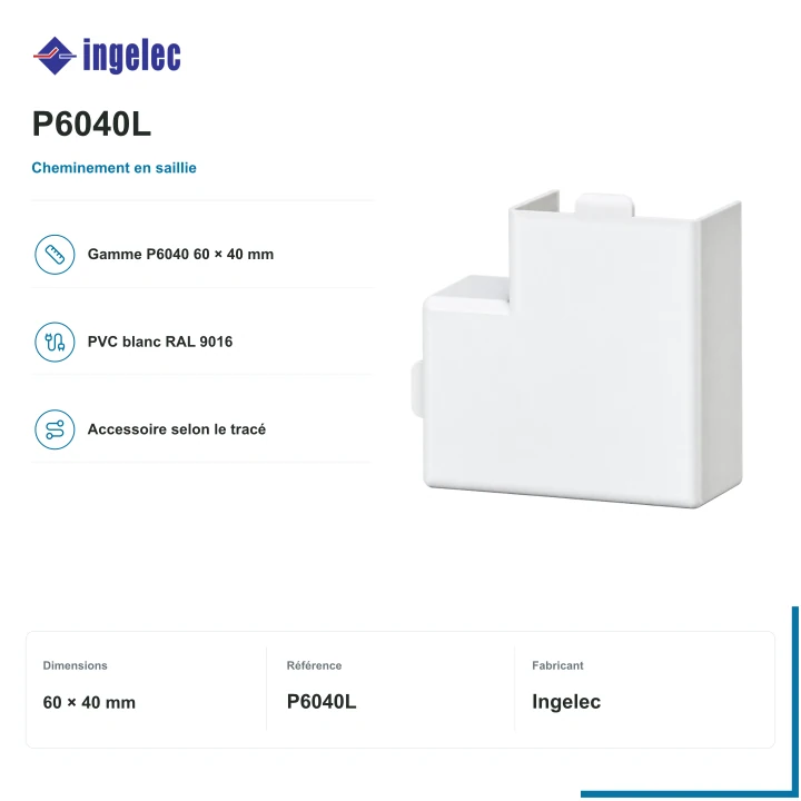 Ingelec angle plat pour plinthe 60 × 40 mm