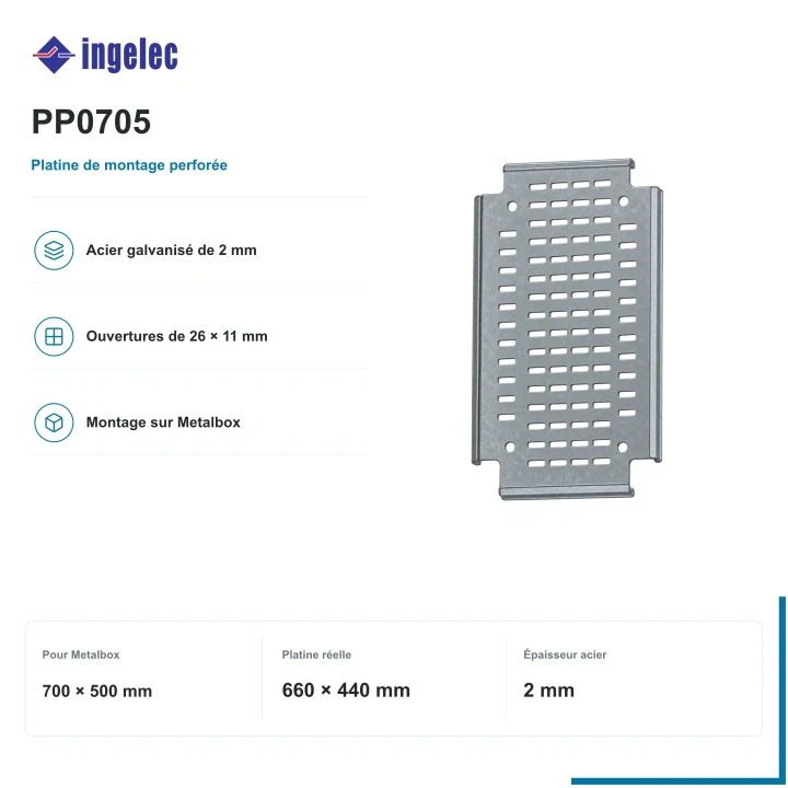Platine perforée Ingelec pour Metalbox 700 × 500 mm