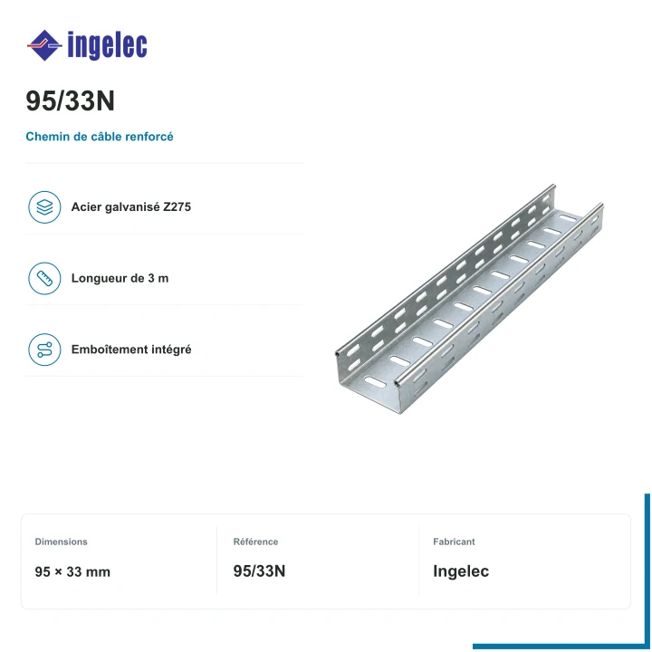 Chemin de câble galvanisé renforcé Ingelec · 95 × 33 mm