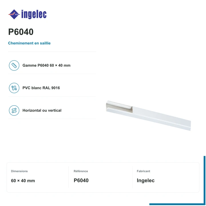 Plinthe cache-câble blanche Ingelec · 60 × 40 mm