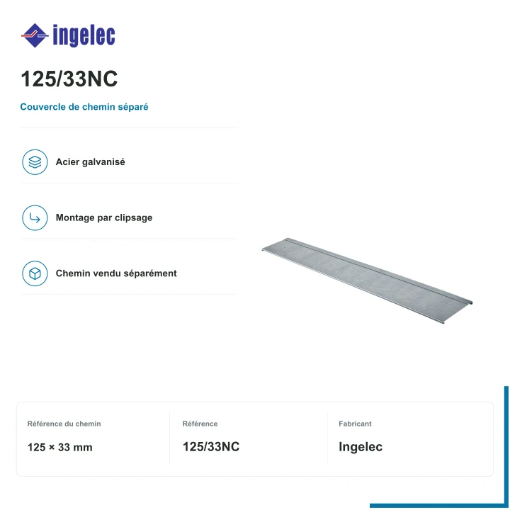 Couvercle de chemin de câble Ingelec · 125 × 33 mm