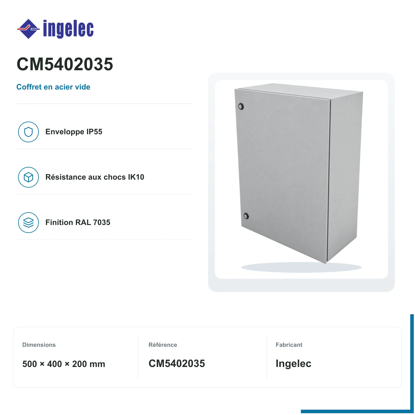 Coffret métallique vide Ingelec Metalbox IP55 · 500 × 400 × 200 mm