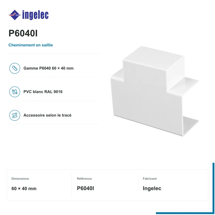 Ingelec angle intérieur pour plinthe 60 × 40 mm