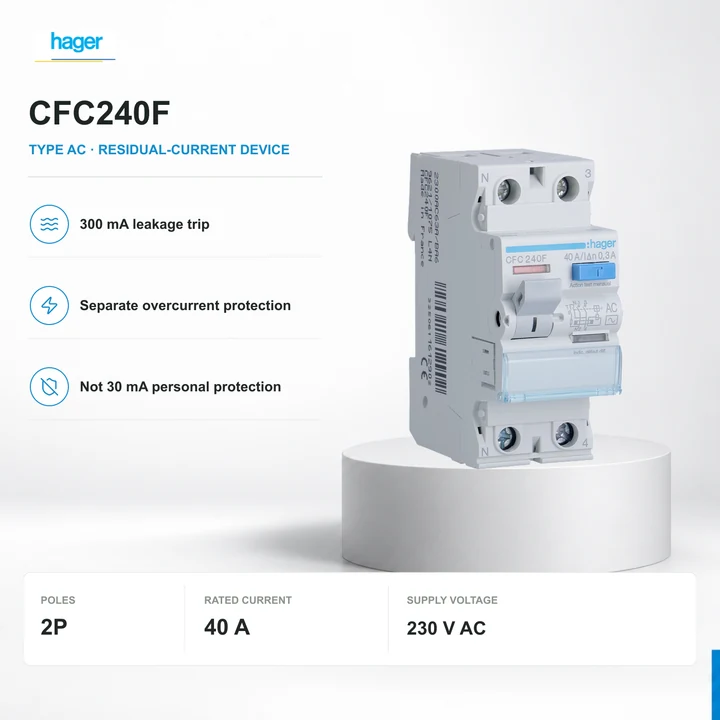 Hager CFC240F · 1P+N · 2P · 40 A