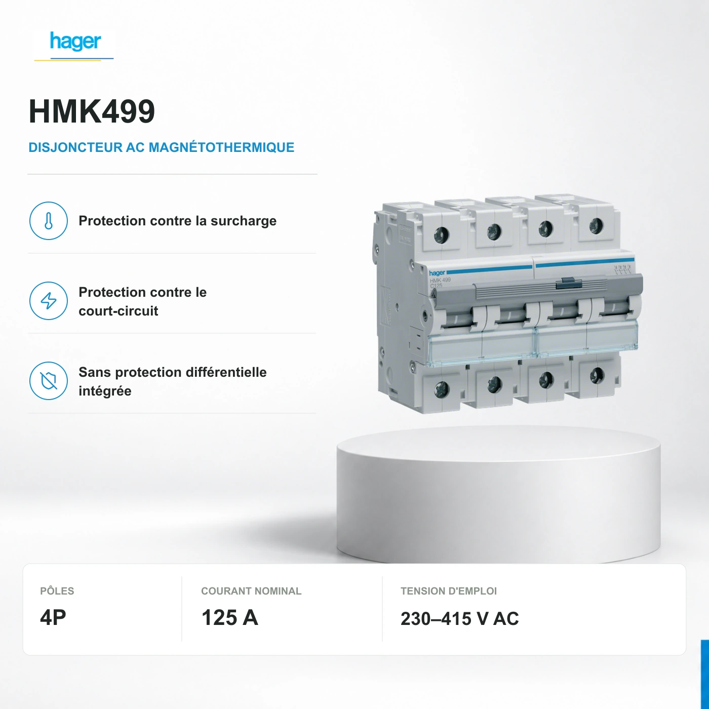 HMK499 : vue matérielle officielle Hager, marquages du fabricant conservés sans modification.