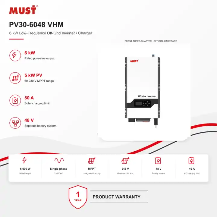 MUST PV30-6048 VHM 6 kW 48 V Off-Grid Inverter/Charger