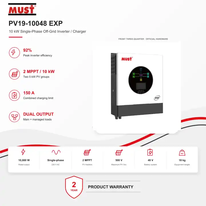 MUST PV1900 EXP 10 kW Single-Phase Off-Grid Solar Inverter/Charger