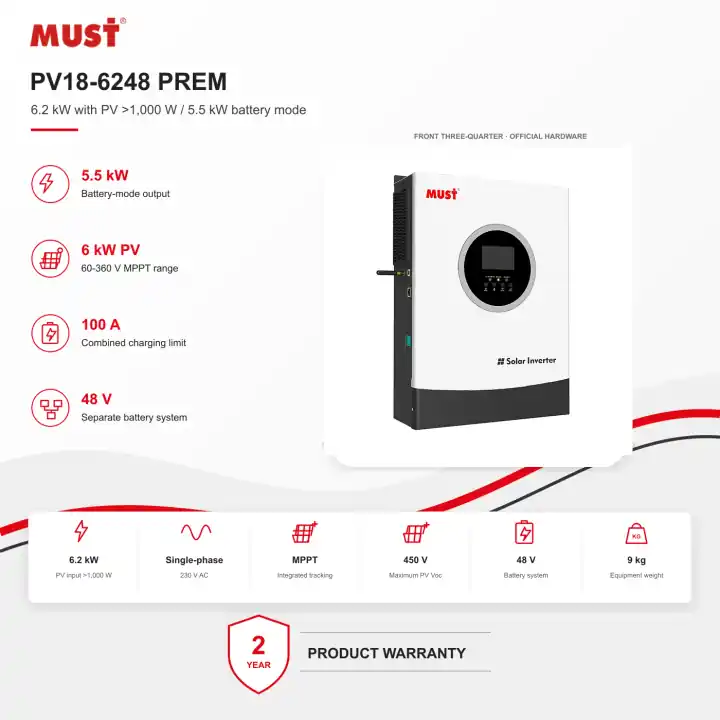 MUST PV18-6248 PREM 6.2 kW 48 V Off-Grid Inverter/Charger