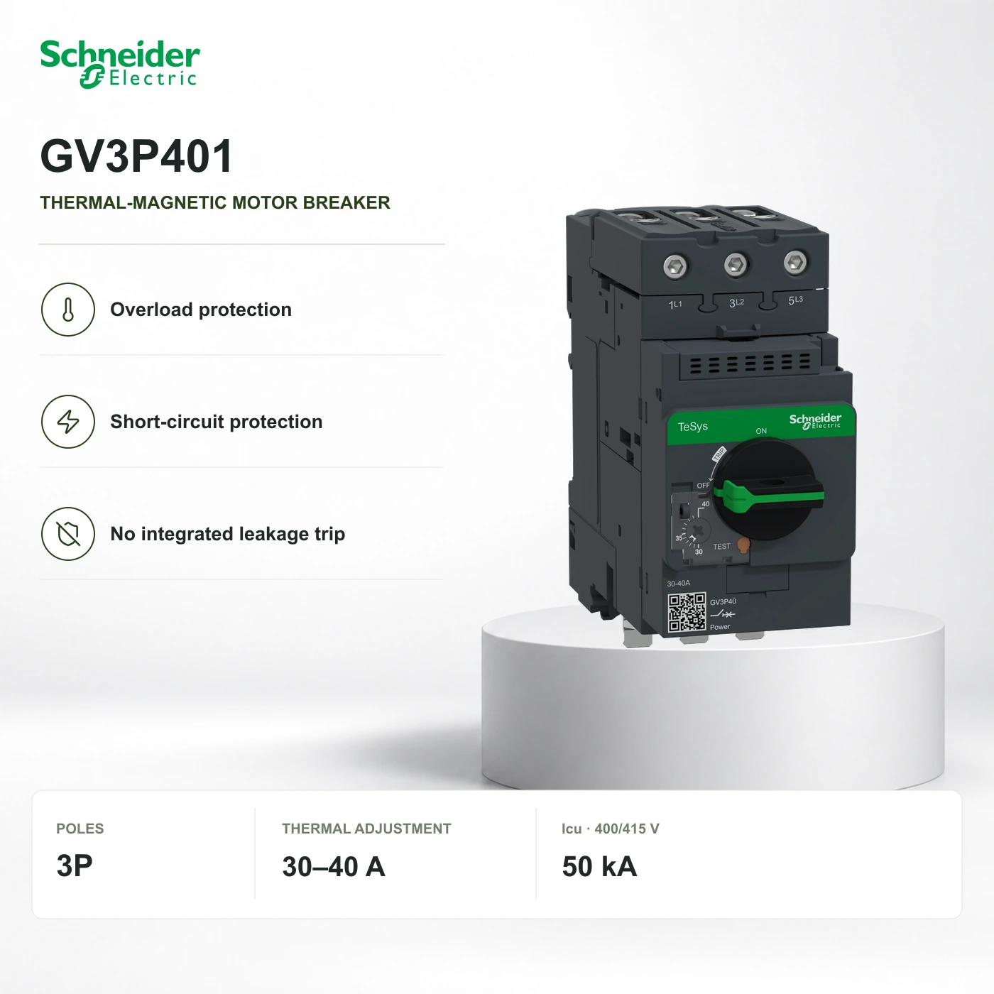 Schneider GV3P401 · motor breaker