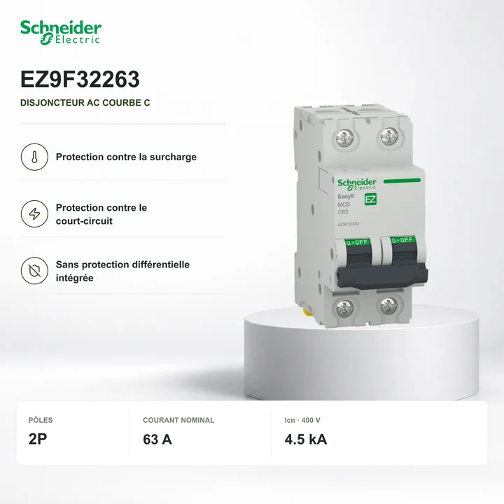 Schneider EZ9F32263 · disjoncteur 2P courbe C