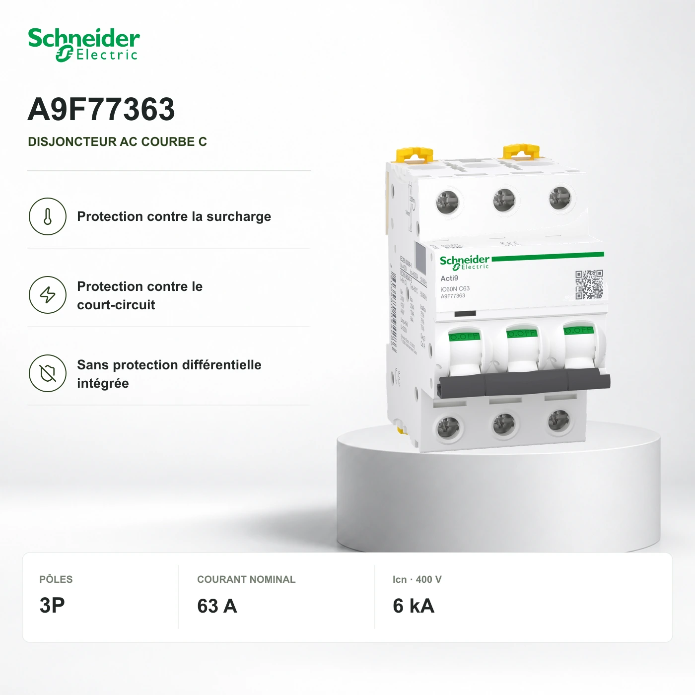 Schneider A9F77363 · disjoncteur 3P courbe C