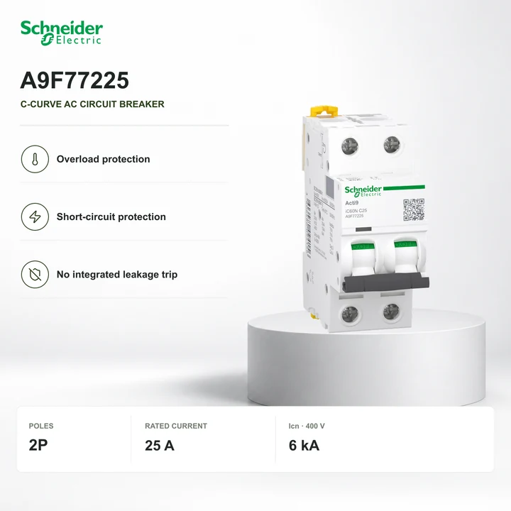 Schneider A9F77225 · 2P C-curve breaker