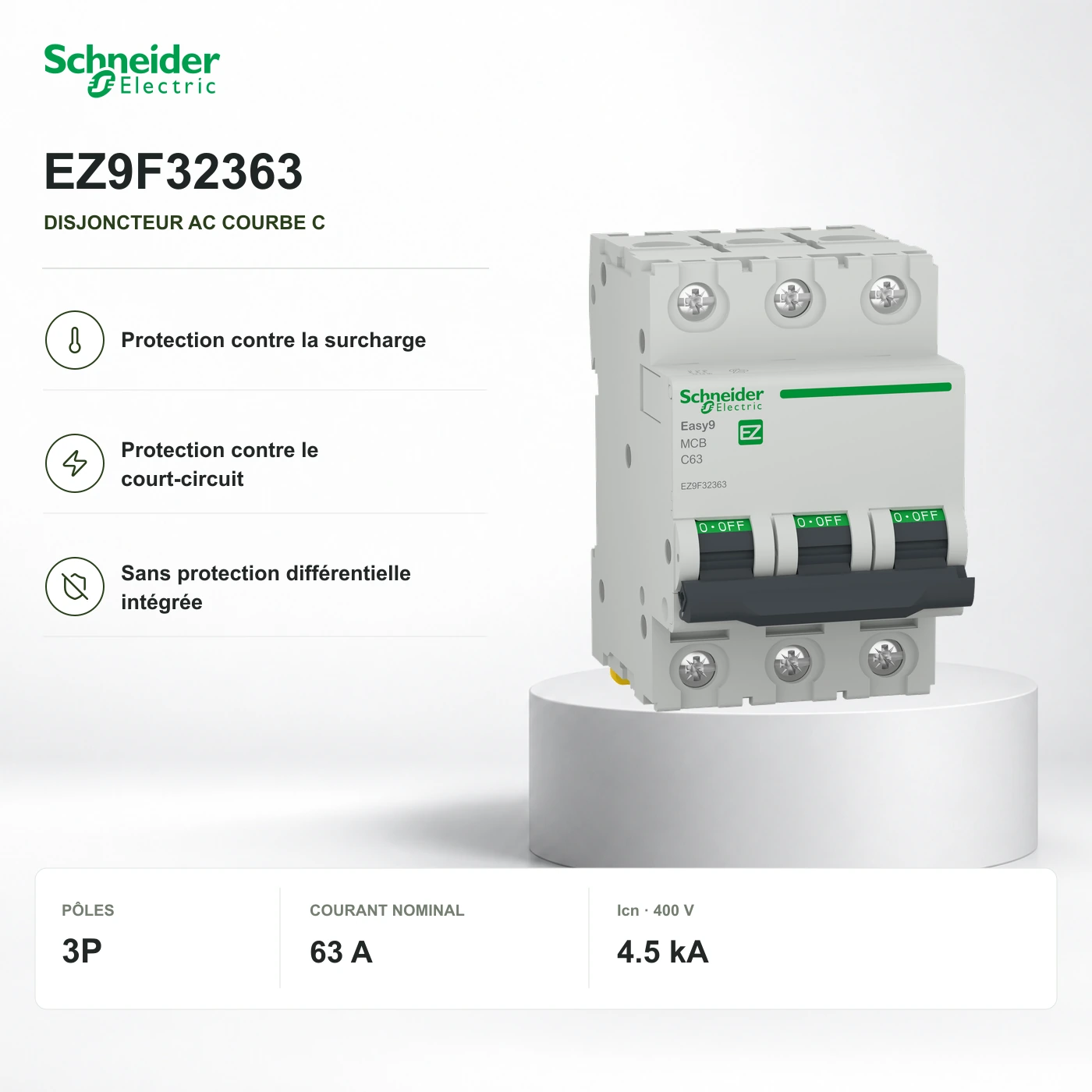 Schneider EZ9F32363 · disjoncteur 3P courbe C