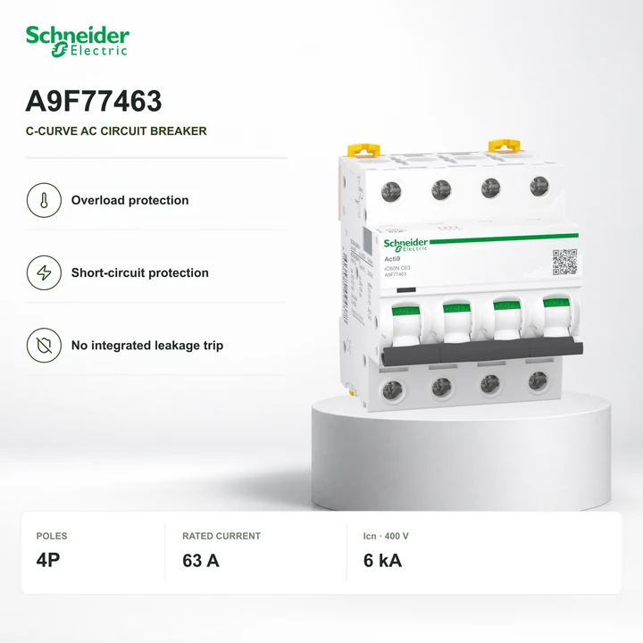 Schneider A9F77463 · 4P C-curve breaker