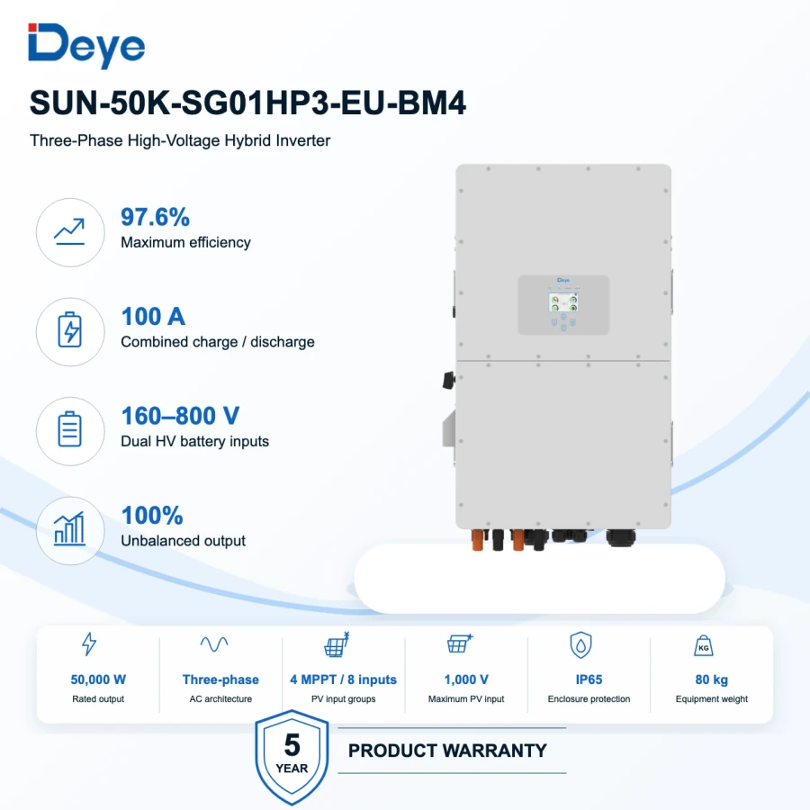 Deye SUN 50 kW Three-Phase High-Voltage Hybrid Inverter