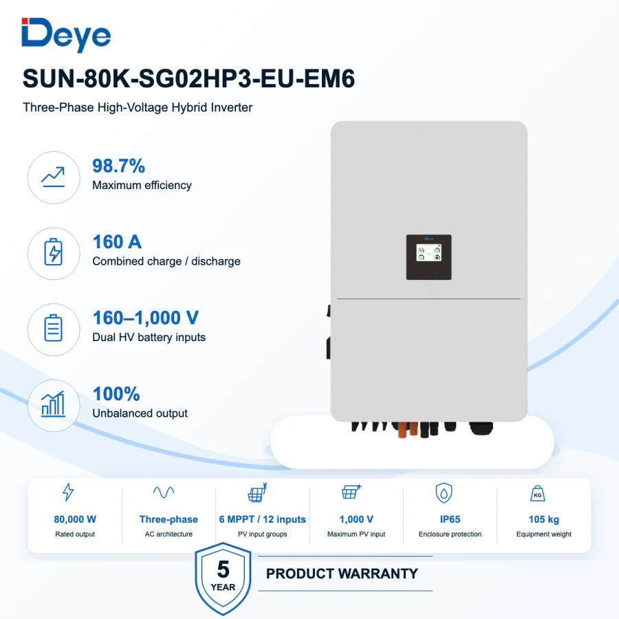 Deye SUN 80 kW Three-Phase High-Voltage Hybrid Inverter