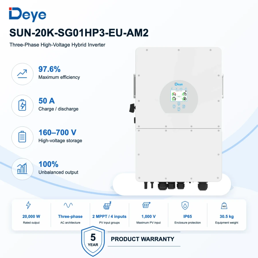 Deye SUN 20 kW Three-Phase High-Voltage Hybrid Inverter