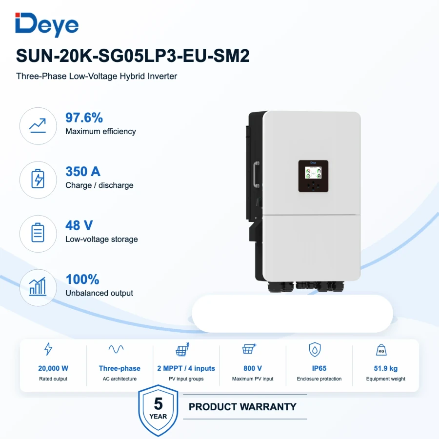 Deye SUN 20 kW Three-Phase Low-Voltage Hybrid Inverter