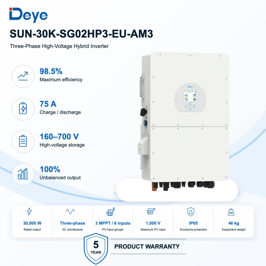 Deye SUN 30 kW Three-Phase High-Voltage Hybrid Inverter
