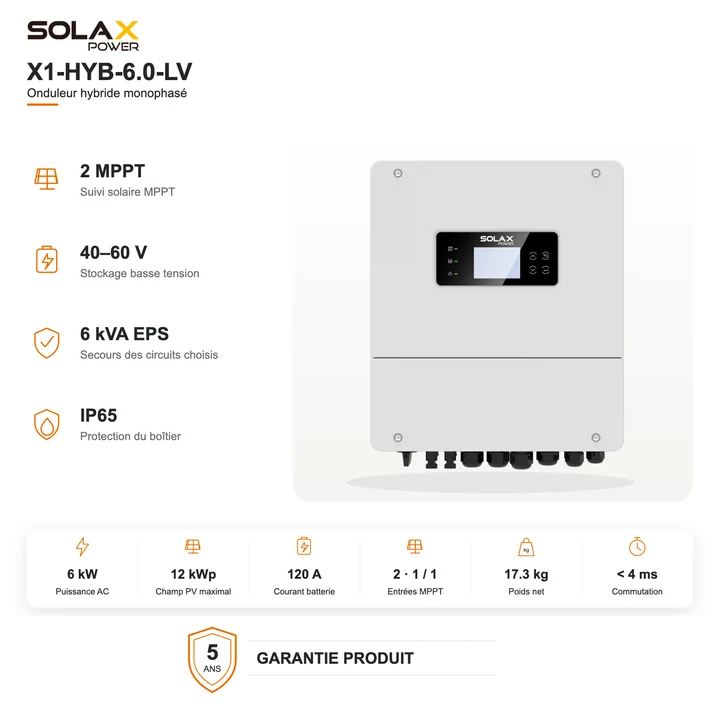 Onduleur hybride SolaX 6 kW monophasé
