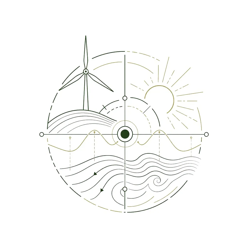 ReneWave emblem for renewable resources, variability and environmental constraints.